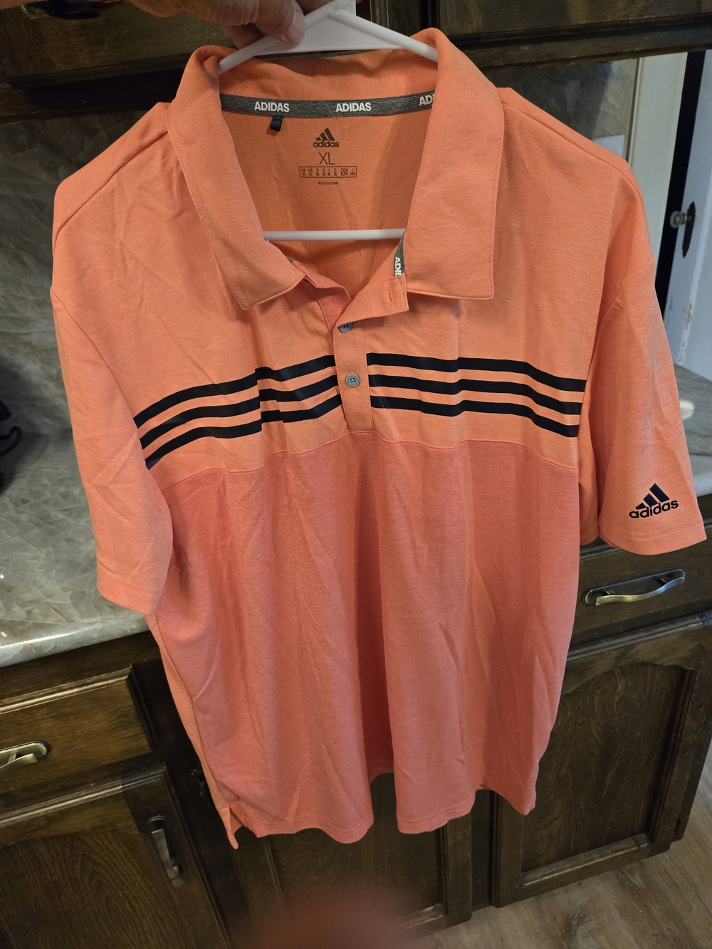 Adidas Men’s Coral Polo Shirt with Black Stripes - XL
